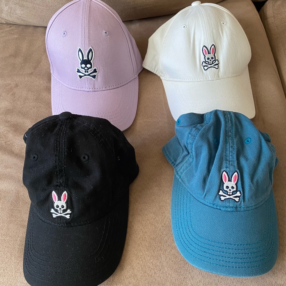 Psycho Bunny Men's Hats - BUNDLE - Purple, White, Black and Teal
